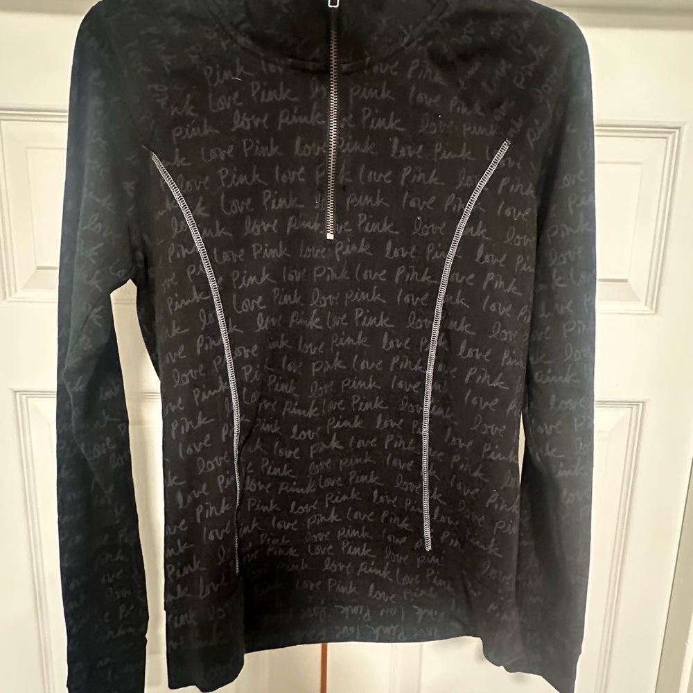 Victoria's Secret PINK Black Script Half-Zip Pullover